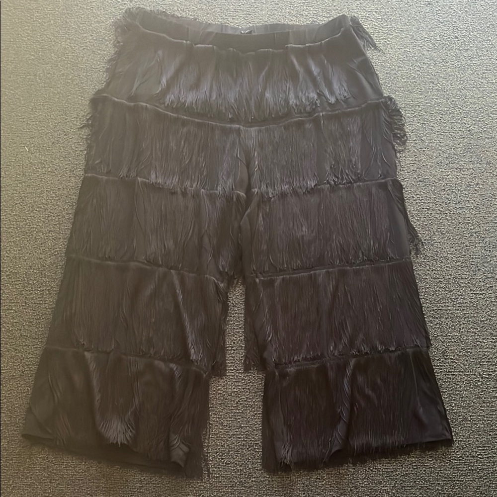 Plus size black Eloquii tiered fringe trousers